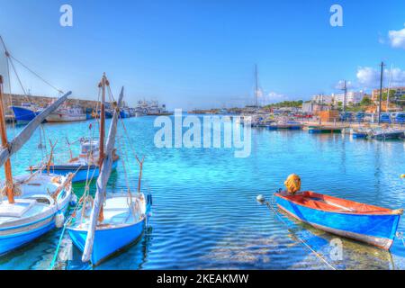 Boats in harbour L'Ametlla de Mar Spain Costa Dorada north of L`ampolla and the Ebro Delta in Catalonia Stock Photo